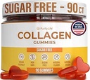 Colágeno marino libre de azúcar Gummies (90 Mandíbulas de Collagen) Potente 500mg Gummy Collagen para el crecimiento del cabello, Esquí saludable " uñas, Reductor de poro " Elasticidad Hidrolyzed, Gluten Free, Boosted w Shuddha Gugulu