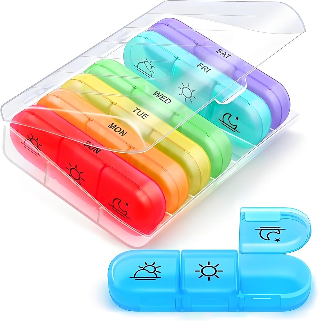 AIMI Organizador semanal de píldoras 3 veces al día, gran caja de 7 días 3 veces al día con contenedor separado, caja de píldoras portátiles para medicamentos, vitaminas, aceite de pescado y suplementos