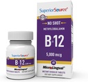 Fuente superior No Shot Methylcobalamin B-12 5000 mcg - Vitamina B-12 para apoyar la producción de energía, la salud cerebral " Wellness general - Tablas sublinguales para la absorción rápida - 60 Tablas de disolución