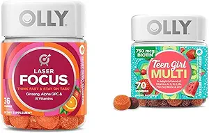 OLLY Laser Focus Gummy 36 Cuenta y Adolescent Girl Multi 70 Cuenta Berry Melon