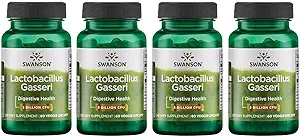 Swanson Lactobacillus Gasseri - Suplemento Probiótico Apoyo Digestivo Salud con 3 Billones CFU - Diseño-Release Satiety & Fat Metabolism Support - (60 Veggie Capsules) 4 Botellas