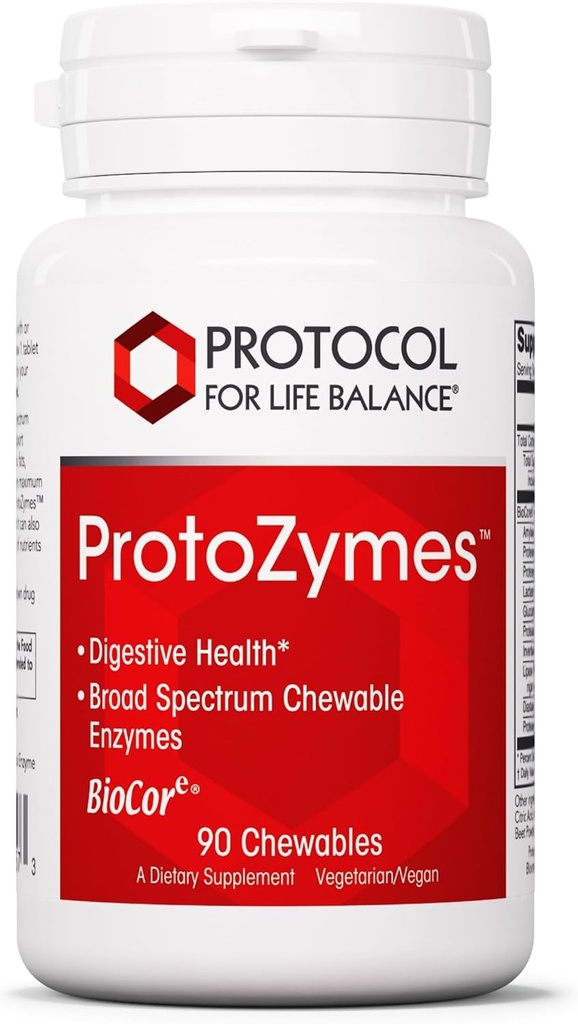 PROTOCOLO PARA LA VIDA BALANCE Protozymes - Enzimas digestivas para la desintegración de nutrientes - Soporte Salud Digestiva - Desglose de Ayuda Lactosa - Vegan " Kosher - 90 Chewables