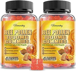 Bee Pollen 1000MG Gummies with 500MG Royal Jelly & Bee Propolis, Sugar Free Bee Pollen Supplement Rich in Vitamin C &amp; E, Vegetarian, Non-GMO, Gluten Free, Support Immunity & Skin Health (120 Count)
