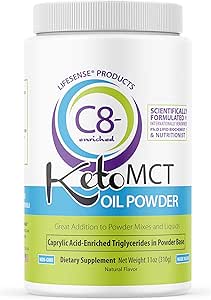 LifeSense C8 enriquecido MCT Oil Powder Unflavored Sourced from Coconut Oil, Keto-Friendly, Desarrollado por PhD Nutrition en EE.UU., Optimal Fuel for The Brain and Body