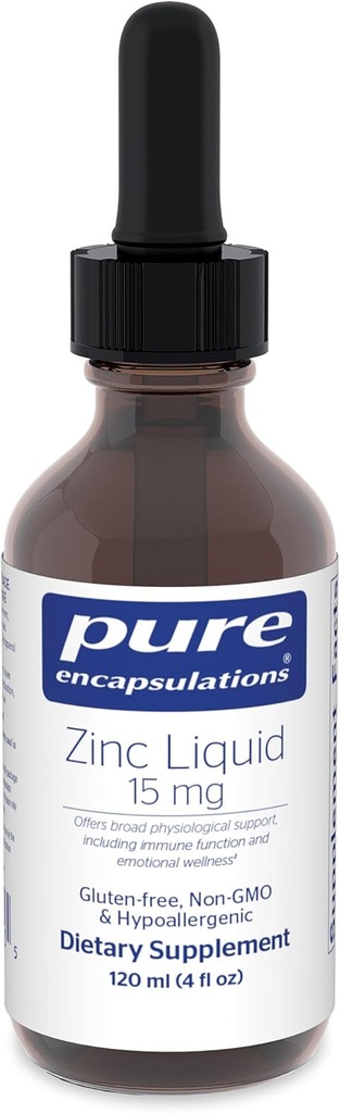 Encapsulaciones puras Zinc Liquid 15 mg  Zinc Gluconate Hypoallergenic Supplement for Immune Support ← 4 fl. oz.