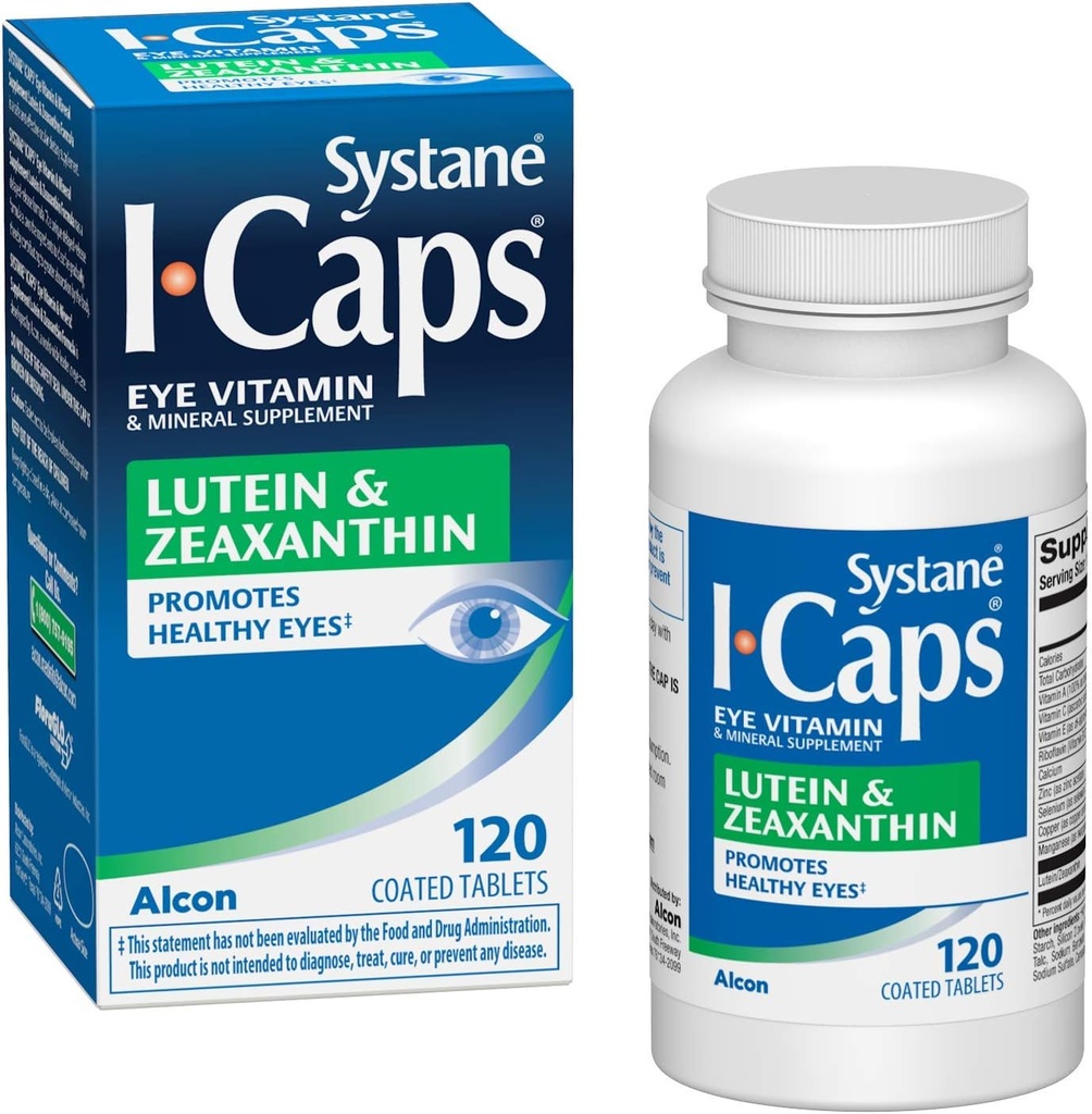 Systane ICaps Eye Vitamin & Mineral Supplement, Lutein & Zeaxanthin Formula, 120 Coated Tablets