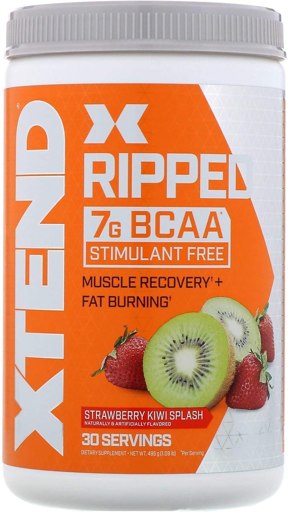 Xtend Ripped BCAA Powder Strawberry Kiwi ¦ Cutting Fórmula + Azúcar Free Post Workout Muscle Recovery Drink with Amino Acids  7g BCAAs for Men &amp; Women