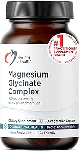 Diseños para el Complejo Glycinate de Magnesio de Salud - Magnesio Chelatado Bisglycinate + Alta Absorción Magnesio para Calmar &amp; Dormir, Salud del Corazón, Immune Support & Bone Strength - Vegan (60 cápsulas)