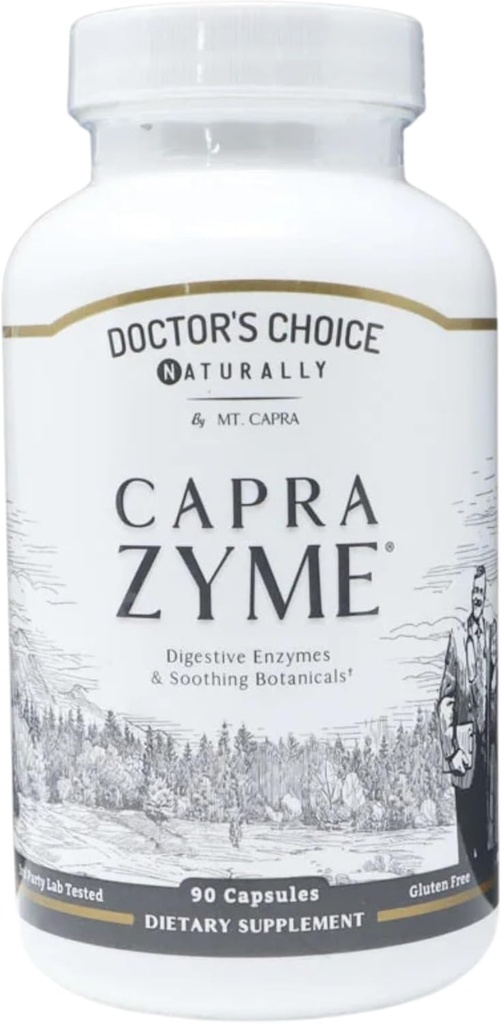 CapraZyme by Mt. Capra ← Vegetarian Digestive Enzyme Suplemento para Hombres y Mujeres, Amylase, Lipase, Bromelain, Protease, with Botanical Blend Grapefruit, Ginger, and Turmeric  90 Capsules