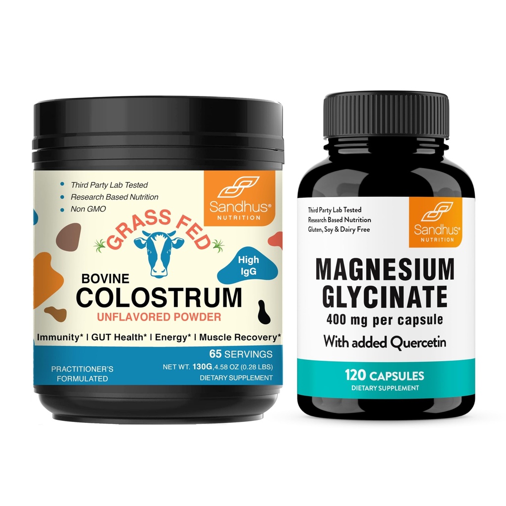 Sandhu's Colostrum Powder &amp; Magnesium Glycinate Complex with Quercetin Capsules ← Soporta Gut, Immune Health & Quality Sleep