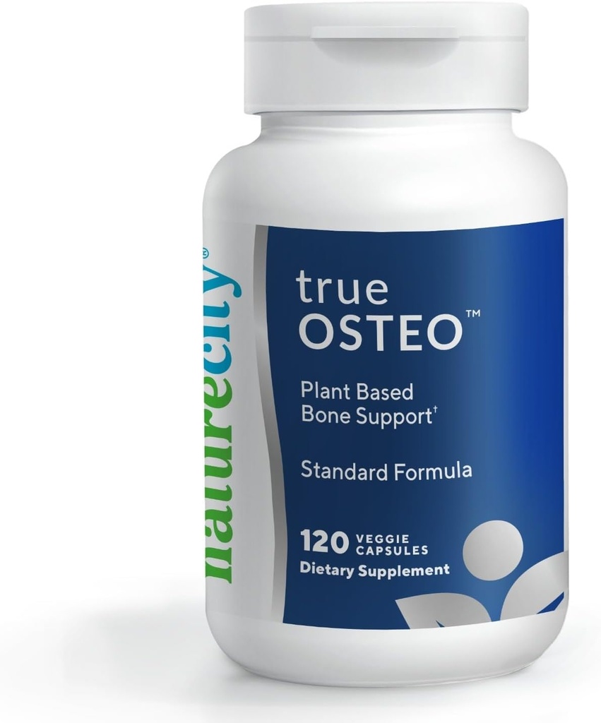 NatureCity True-Osteo Plant-Based Supplement for Bone Strength | AlgaeCal Calcium & Magnesium, Plant-Based Vitamin D3, Vitamin K2, Silicon| Gentle on Stomach (120 Veggie Capsules)