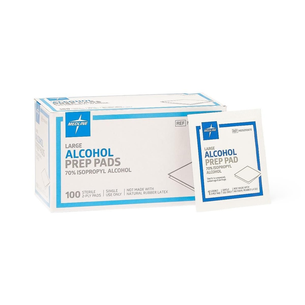 Medline Sterile Alcohol Prep Pads, Large, 100 Count