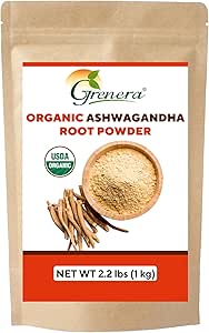 Grenera Organic Ashwagandha Powder 2.2 lbs (35.2 Ounce) (Conania somnifera) - Orgánico, Vegan, Kosher Certified