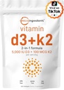 Micro Ingredientes Vitamina D3 5,000 UI + K2 MK-7 100 mcg, 300 Softgels TENIDO 2-en-1 Bone, Immune & Heart Support TEN Easy to Swallow, Non-GMO