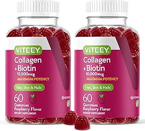 Viteey Collagen Gummies with Biotin Gummies for Hair Skin and Nails Vitaminas - Biotina y Collagen Suplementos para Hombres Mujer - Vegan, Gluten-Free – 120 Con