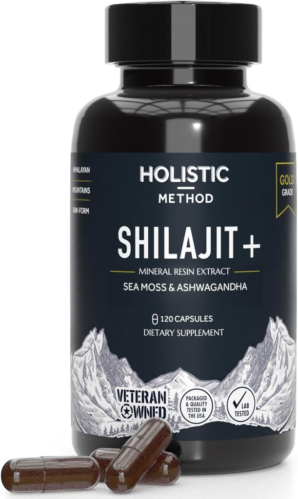 Shilajit puro Himalayan para Hombres y Mujeres - 120 Shilajit Resin Capsules con Mos Mar, Ashwagandha, Rhodiola y Ginko Biloba - promueve el Boost de Energía &amp; Immune Support (120 Conde)