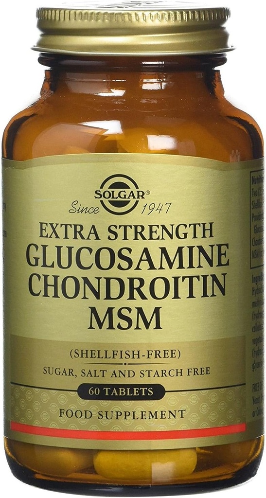 Solgar Triple Strength Glucosamine Chondroitin MSM, 60 Tablets - Promociones Juntas Saludables, Apoyos Movimiento Confortable - Shellfish Free - Gluten Free, Dairy Free - 30 Servings