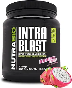 NutraBio Intra Blast Bcaa Powder Amino Amino Acid Suplemento, Electrolyte & Hydration Blend, Intra, Pre Workout &amp; Muscle Recovery, 20g Eaa Amino Acids Powder, 5g Glutamine- Dragonfruit Candy, 30 Serving