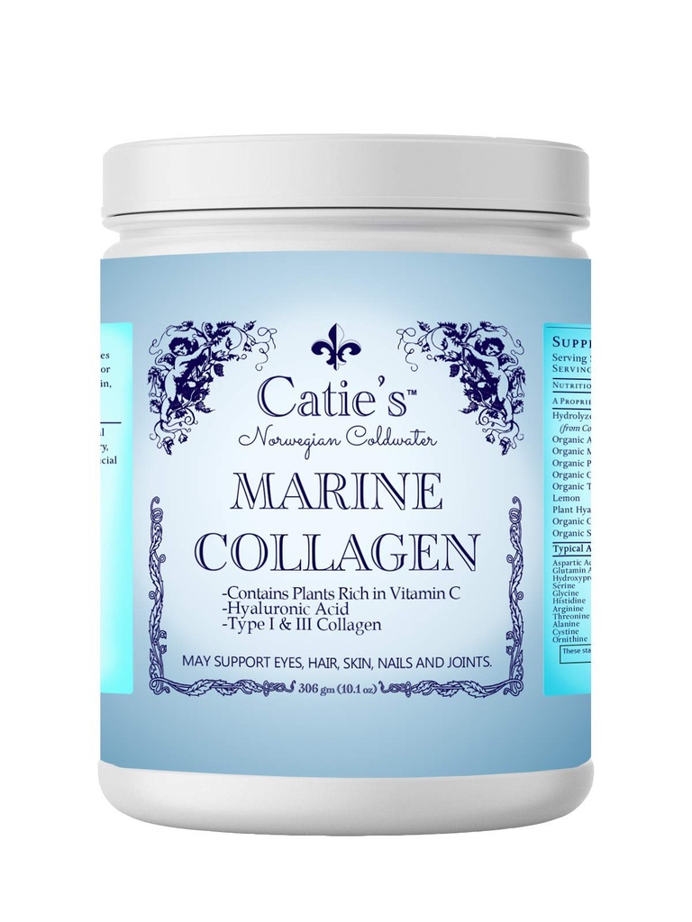Collagen marino de Catie- Premium Wild Caught Collagen (Type 1 " 3) de Cold Water Nordic Cod w / Planta de vitamina C, ácido hialurónico + hierbas! No GMO. 30 Day Supply.