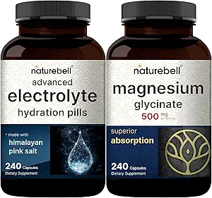 NatureBell Magnesium Glycinate Capsules 500mg &amp; Advanced Electrolyte Hydration Pills Bundle Pack