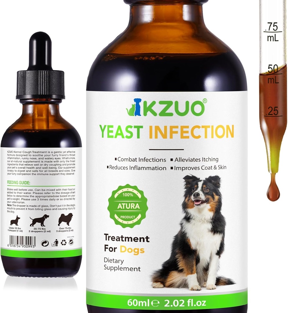 Tratamiento de la infección de levadura natural para perros - Tratamiento eficaz de la infección del oído de perros " Alivio de la alergia, reduce la inflamación, alivia la picazón, combate las infecciones, mejora la piel de la cabra