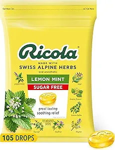 Ricola Sugar Free Lemon Mint Herbal Cough Suppressant Throat Drops, bolsa 105ct