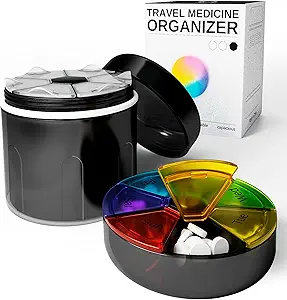 Botella de gran suplemento organizador - dispensador de píldoras 2 en 1 - Gran contenedor de vitaminas y caja de píldoras magnéticas portátiles con 7 componentes