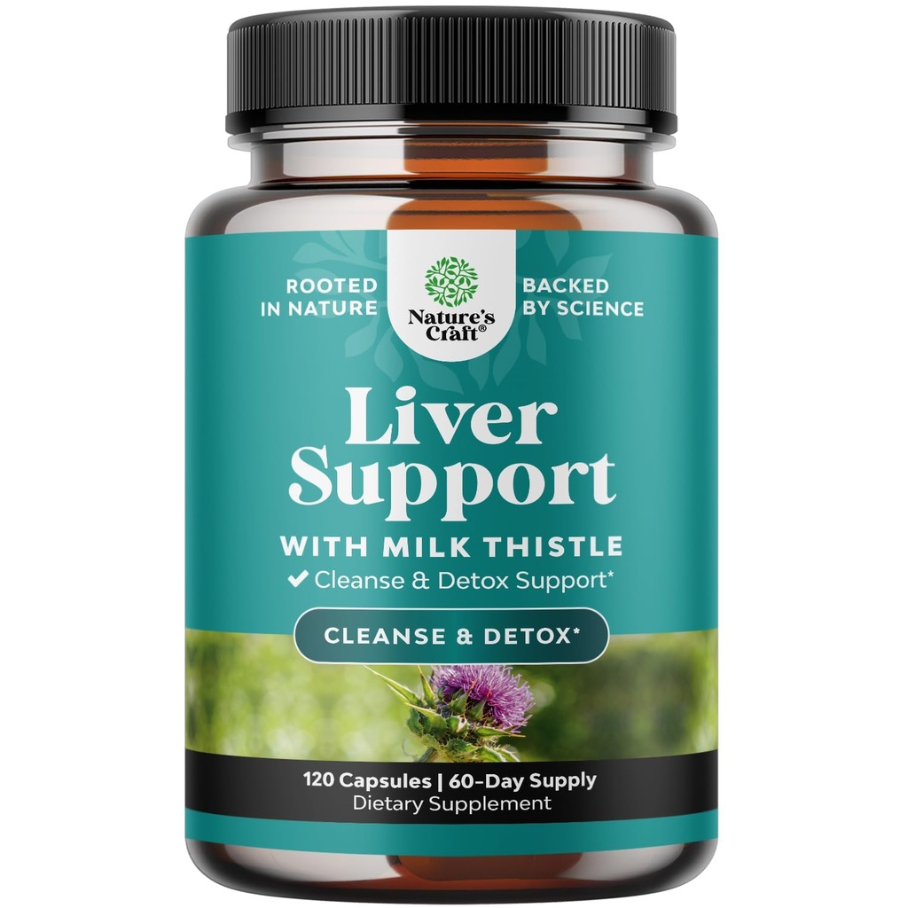Natures Craft Liver Cleanse Detox & Repair 120 Capsules - Herbal Liver Support Milk Thistle Supplement - Silymarin Milk Thistle Supplements with Dandelion Root, Choline, Beetroot & Artichoke Extract