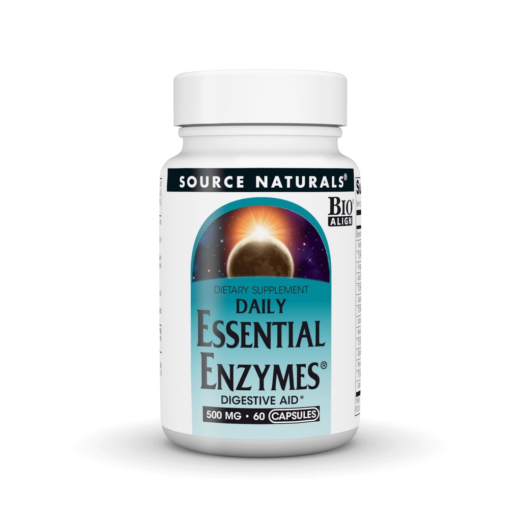 Fuente Naturales Esencial Enzimas 500mg Bio-Alineados Múltiples Enzyme Suplemento Herbal Defense for Digestion, Gas, Constipation &amp; Bloating Relief - Supports A Strong Immune System - 60 cápsulas
