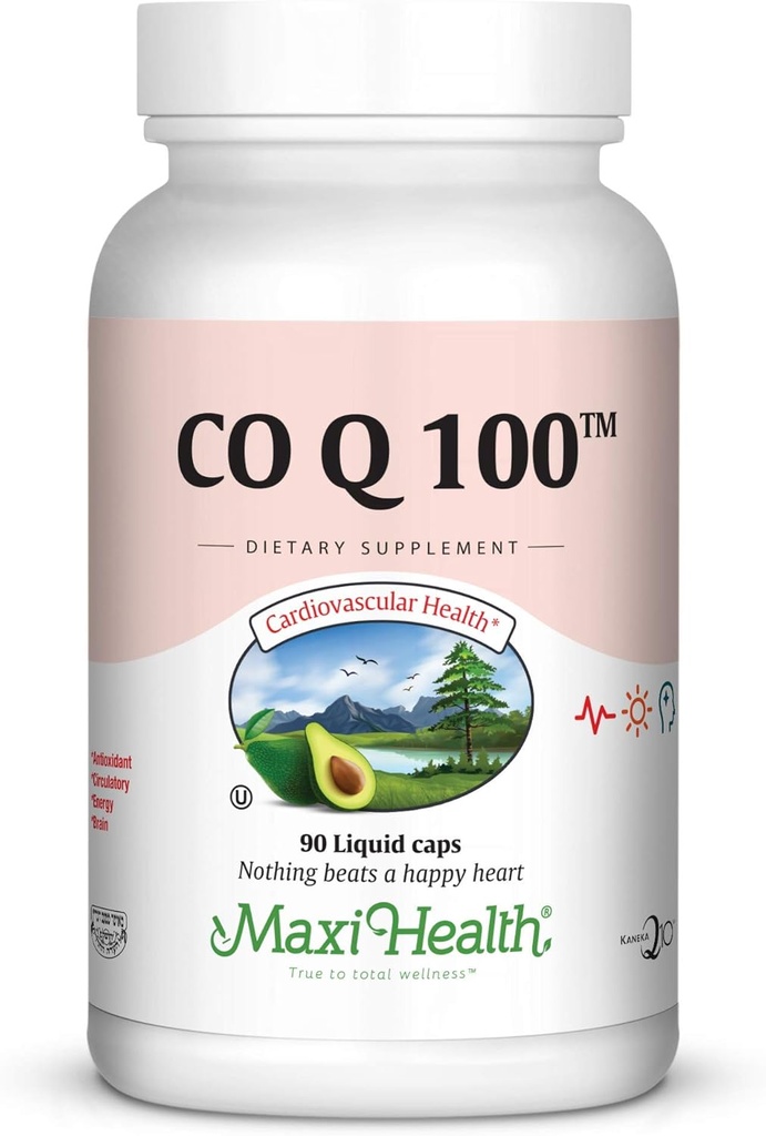 Maxi Health CO Q10 100mg - Coenzyme Q10 Suplemento - Heart Health - 90 Liquid Capsules - Kosher,LCQ