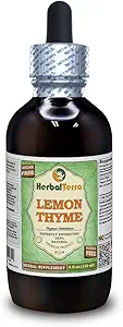 Tomo de limón (Thymus x Citriodorus) Glicérito, hierba orgánica seca sin alcohol Extracto líquido libre de alcohol (Marca: HerbalTerra, Proudly Made in USA) 4 fl.oz (120 ml)