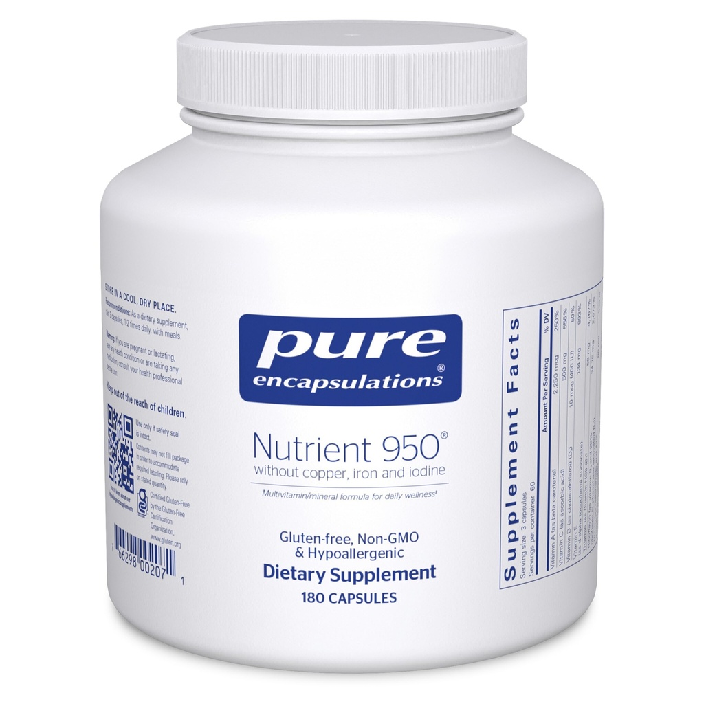 Encapsulaciones puras Nutrient 950 Sin Cobre, Hierro, " Iodine peru Antioxidant Multivitamin and Mineral Supplement to Support Optimal Health and Physiological Functions* tención 180 Capsules