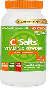 C-Salts Vitamina C Powder Suplemento - 100% Pure High Dose Buffered Vitamin C Powder para Immune Support - Organic, Sugar-Free, Vegan, Non-GMO, Stomach-Friendly, Original 8 oz