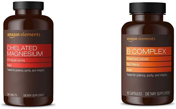 Elementos Glycinate de Magnesio Chelated (240 Tablets) y Complejo Elementos B (65 cápsulas)