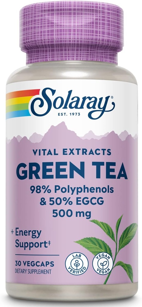 SOLARAY garantizado Potency Green Tea Leaf Extracto Doble Fuerza, Veg Cap (Btl-Plastic) 500mg  30ct
