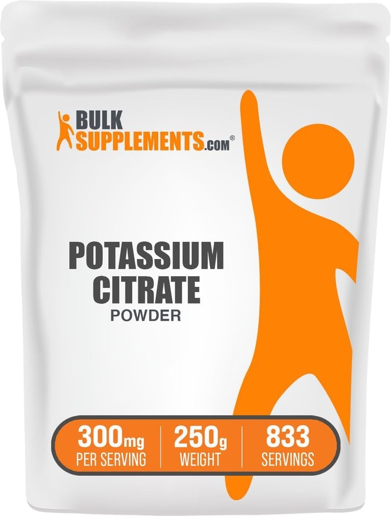 BulkSupplements.com Potassium Citrate Powder - para Hydration Support, Mineral Supplement, Potassium 99mg - Gluten Free, 300mg por Serving, 250g (8.8 oz) (Pack of 1)