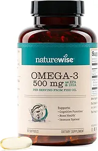 NatureWise Omega 3 Fish Oil - 500 mg por Pill - EPA & DHA - Immune Support, Brain Health &amp; Optimal Wellness - Gluten and Soy Free, Non-GMO - 90 Softgels[3-Month Supply]
