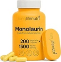LongLifeNutri Monolaurin 1500mg - Potent Glycerol de Coco, 200 Capsules Vegetarianos, Suplemento Orgánico para Gut Balance &amp; Defensa Natural, Suministro de 100 días, GMP Certified, Made in USA