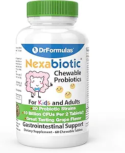 DrFormulas Probióticos Chewable para Adultos Infantiles Silenciosos para Salud Oral Dental, Respiración Mal, " Mejor Digestión 20 Multi Strain - S boulardii, Lactobacillus plantarum y Bifidobacterium infantis, 60 Chews