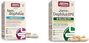 Jarrow Formulas Probióticos Agrupar con Fem-Dophilus 1 billón CFU y Jarro-Dophilus EPS 10 billón CFU, 180 cápsulas vegetales