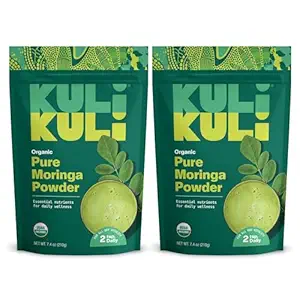 Kuli Kuli Moringa Oleifera Powder ecológico " Green Smoothie, 100% puro USDA Certified " Non-GMO Moringa Powder, Great with Smoothies, Tea, and Food, 2 Pack