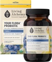 Your Flora Probiotic Family – Non-GMO Probiotics with Fermented Soybean, Banana, & Blueberry for Digestion & Gut Support – Prebiotics, Postbiotics, Digestive Enzymes – Living Alchemy, 60 Capsules