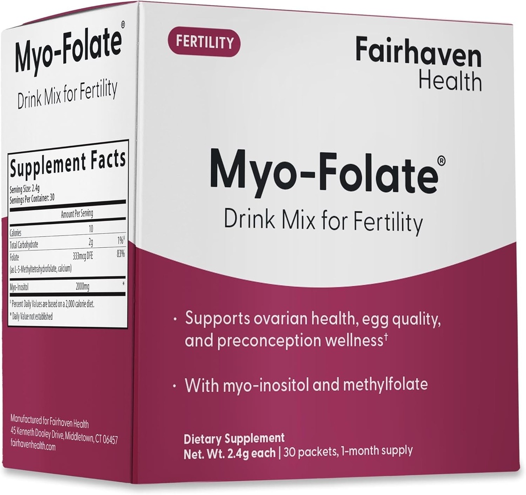 Fairhaven Health Folate and Myo Inositol Powder for Women - 1 Por día, Suplemento Femenino de Fertilidad, Salud Ovárica y Calidad del Huevo - 2000 mg Myo-Inositol y 333 mcg Methylfolate – 30 Stick Packs