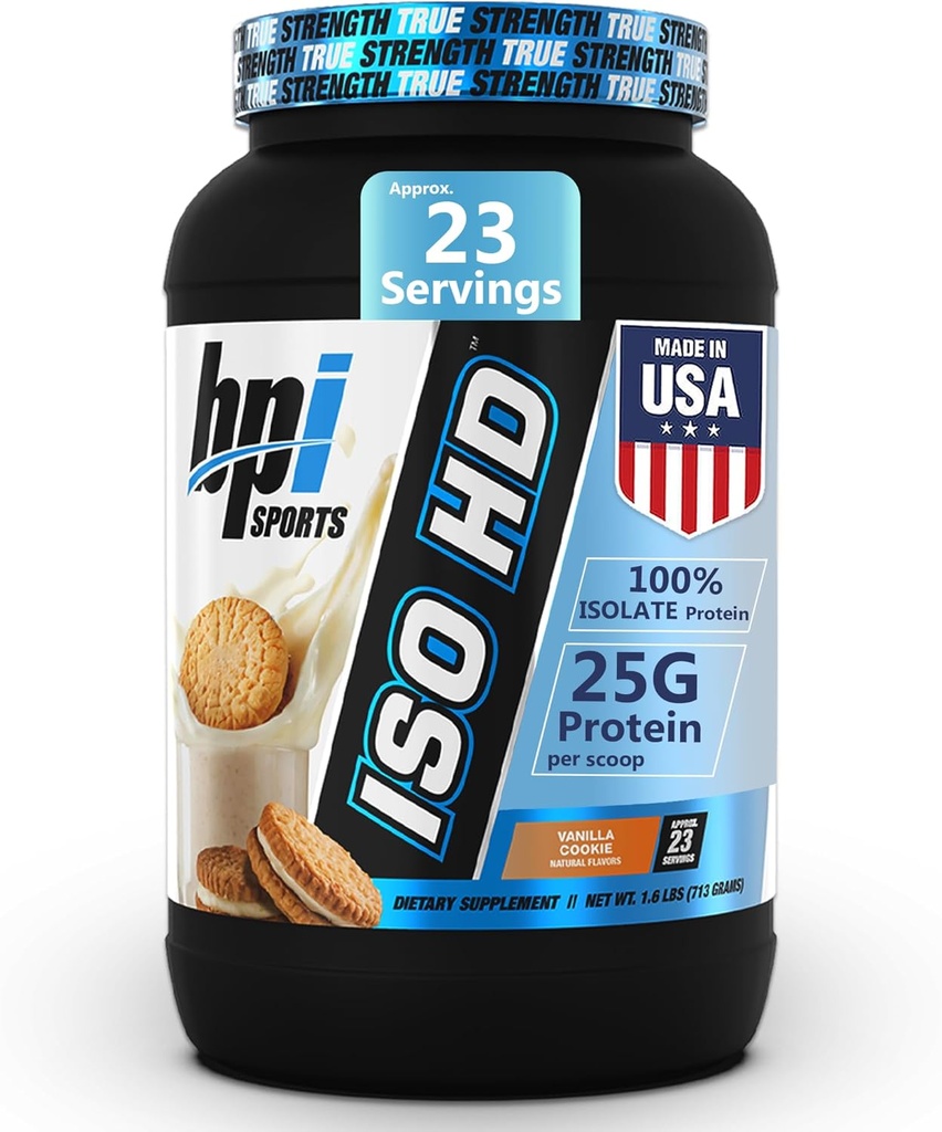 BPI Sports ISO HD Isolate Protein Powder – 100% Whey Isolate, Protein Powder for Muscle Gain - Vainilla Cookie - 1.6 Lb - 23 Servimientos