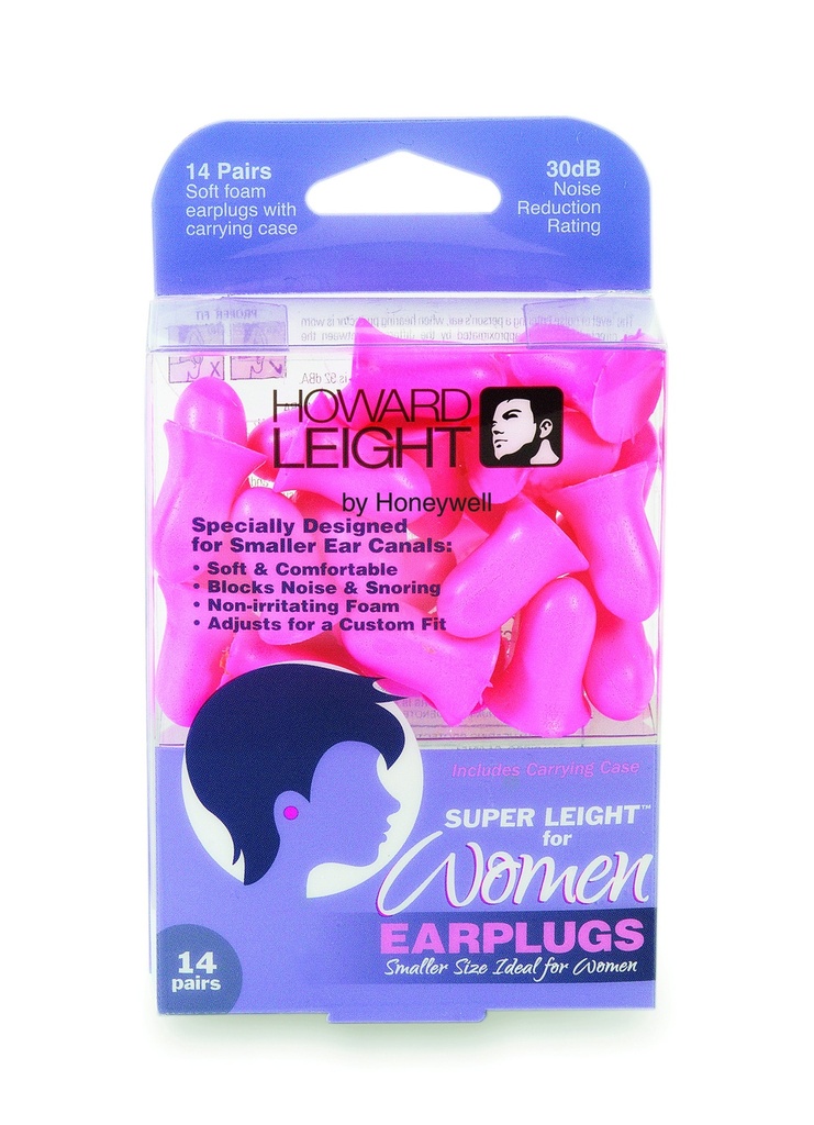 Howard Leight by Honeywell Super Leight for Women Disposable Pre-Shaped Small Earplugs, 14-Pairs (R-01757)