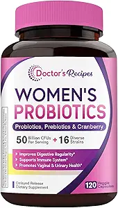 Recetas del doctor Probiótico de Mujeres, 120 Caps 50 Billion CFU 16 Strains, con Arándano Orgánico, Vaginal Inmunitario Digestivo &amp; Salud urinaria, Estable de Estante, Delayed Release, No Soy Gluten Dairy