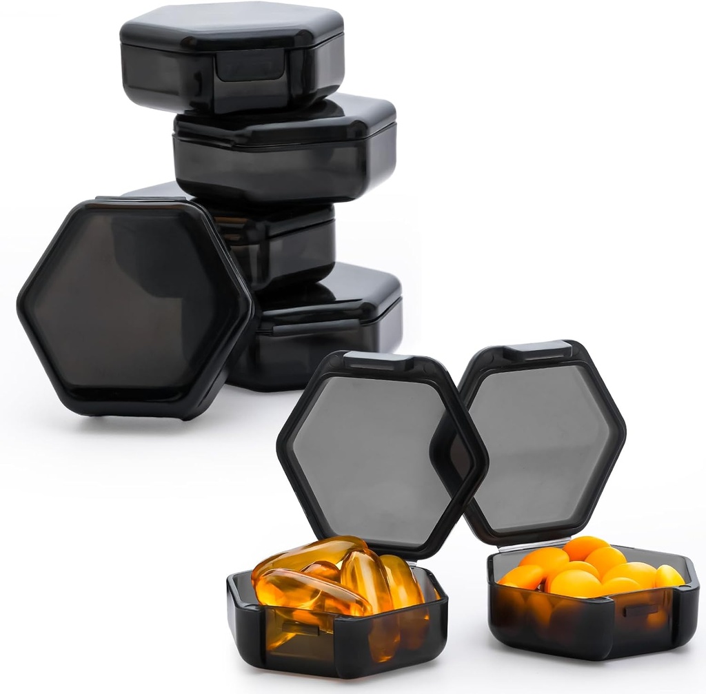 Caja pequeña de píldoras, 7 paquetes de caja de carga de viaje, mini organizador portátil BPA para el bolso de bolsillo, contenedor de vitaminas de medicina diaria, aceite de pescado y almacenamiento de suplementos