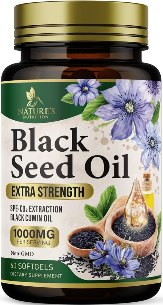 Black Seed Oil Softgels 1000mg - Premium Nigella Sativa Blackseed, Pure Natural Black Cumin Seed Oil & Antioxidant for Skin & Immune Support - Non GMO, Bottled in USA Suplemento - 60 Softgels
