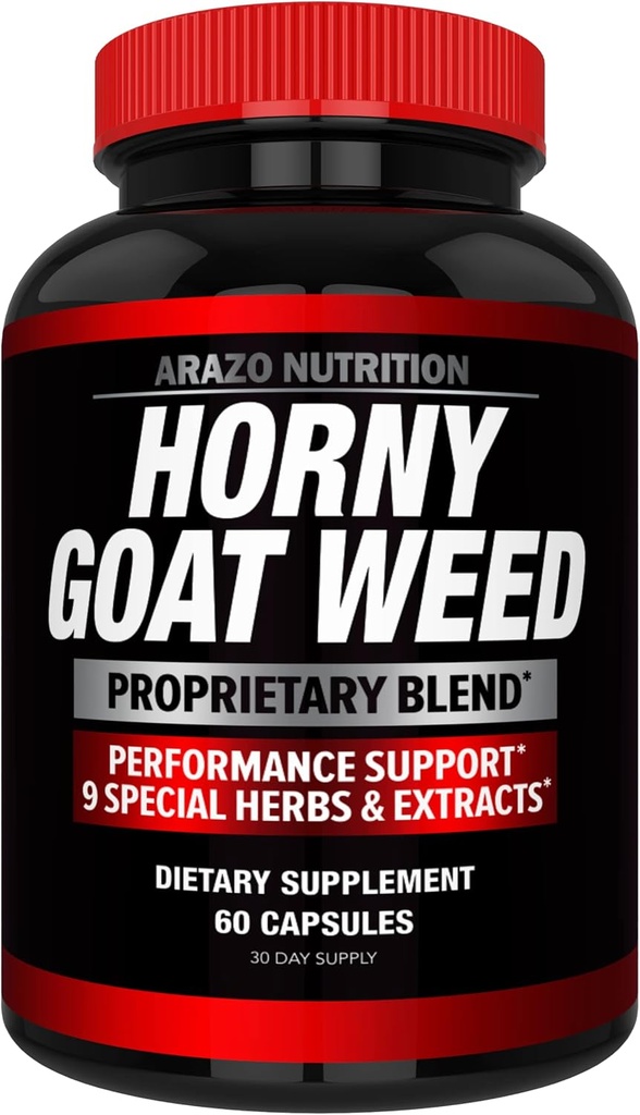 Arazo Nutrition Premium Horny Goat Weed Extract with Maca Root, Ginseng, Muira Puama y L-Arginine - para Hombres y Mujeres – 100% Puro Suplemento Herbal Nutricional