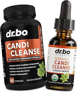 Candi Cleanse Support Supplement Pills & Drops - Organic Oregano Oil Drops Liquid & Black Walnut Wormwood - Extra Strength Natural Oral Gut Cleanser Detox Health Supplements & Caprylic Acid Capsules